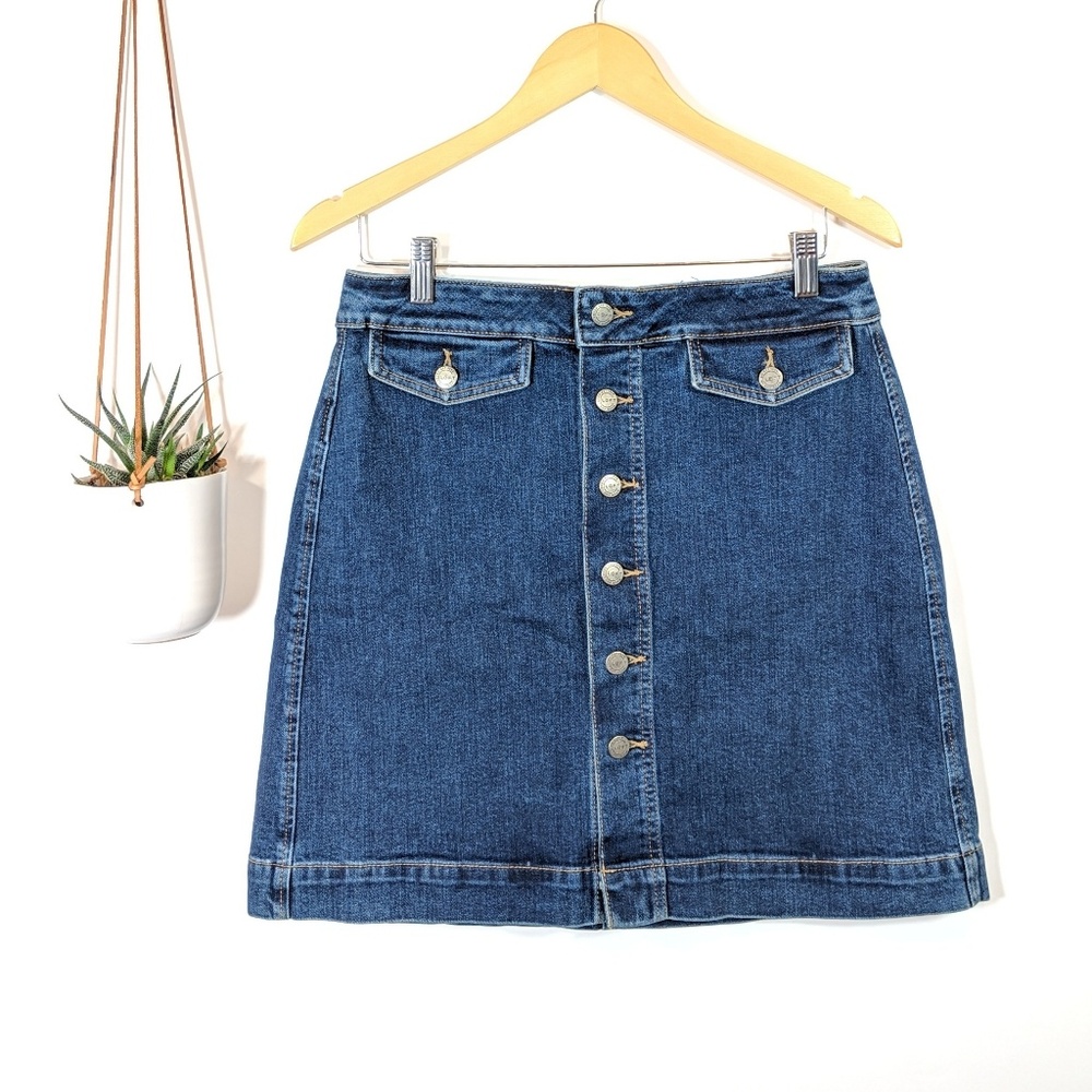 • loft • button front denim skirt